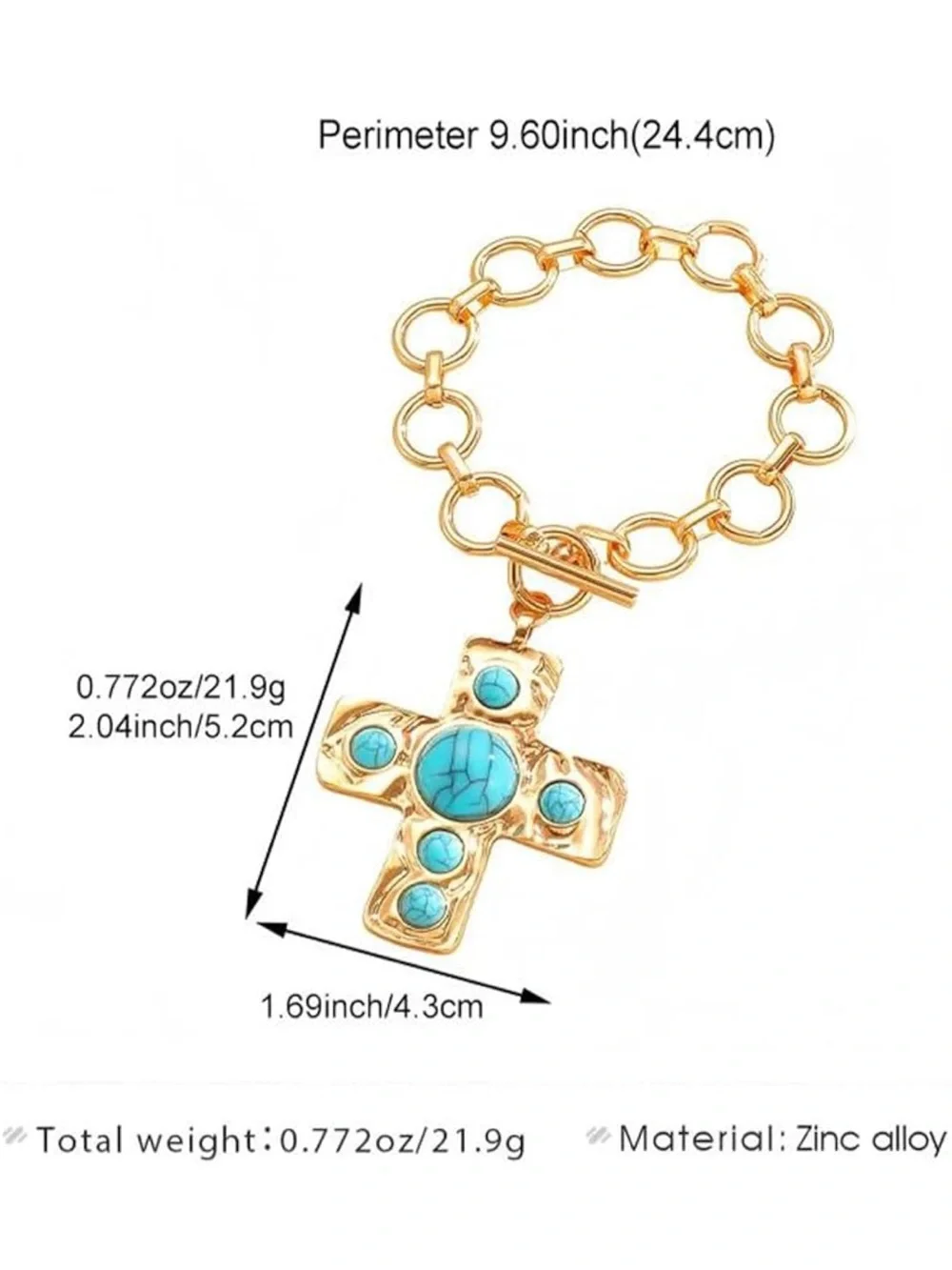 Anthropologie Gold-Tone Chain Necklace with Turquoise Cross Pendant